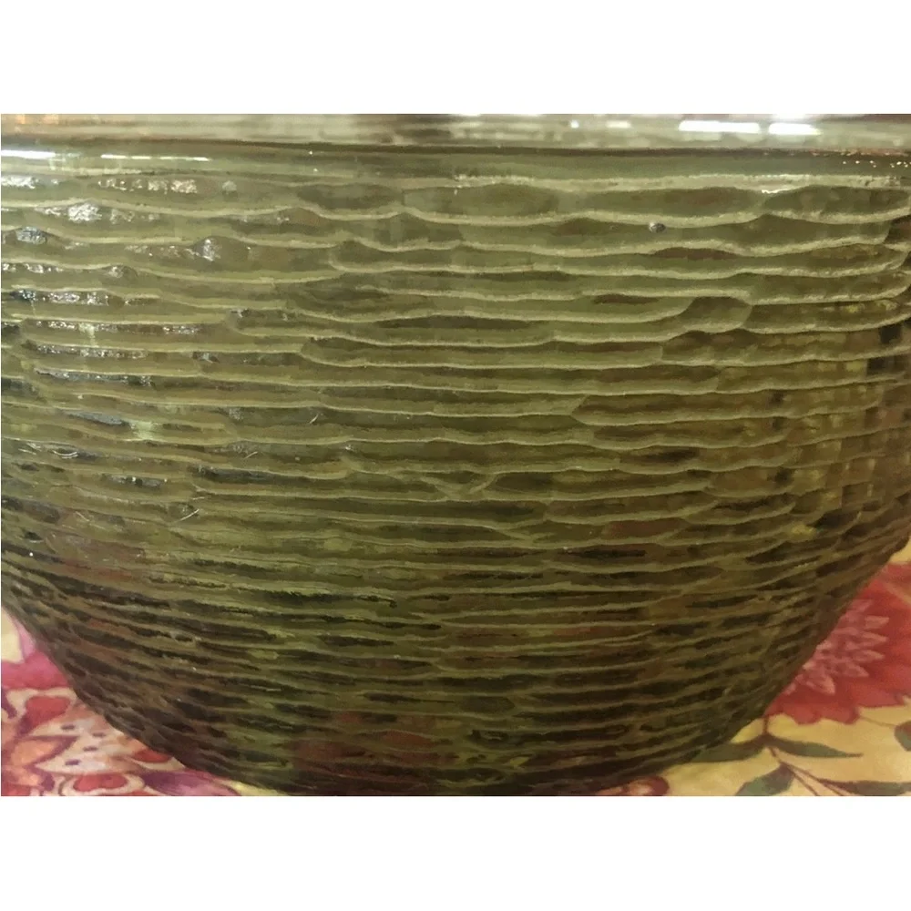 Vintage MCM Anchor Hocking Soreno Avocado Green Salad Chips Serving Bowl Ribbed‎